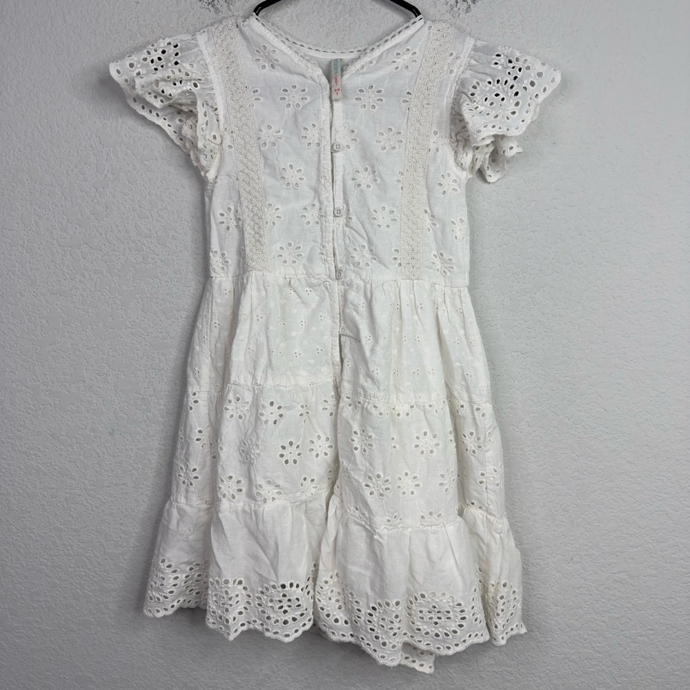 Pantaloons Girls Dress 8/9 White‎ Short-Sleeve Eyelet Tiered Boho Cottagecore